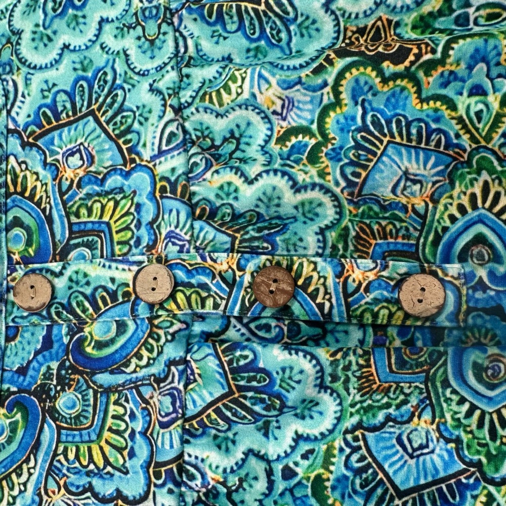 NWOT Plus Top Women 3XL Blue Green Mandala Paisley Square Neck Short Sleeve Boho - Picture 2 of 7